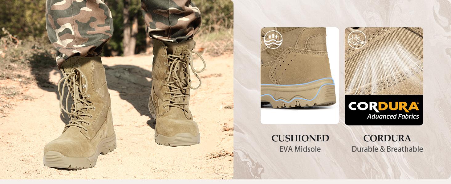 FREE SOLDIER Men's Work Tactical Boots 8 Inches Lightweight Combat Boots Durable Suede Leather Military Boot Desert Boot
