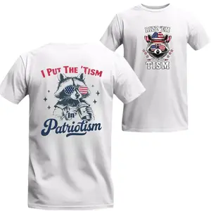 Funny Patriotic Raccoon Shirt, I Put The 'Tism In Patriotism Rizz 'Em With The Tism Tee, 4th of July Neurodiversity Pride Soft Breathable Cool Graphic Unisex Top, Independence Day Gift