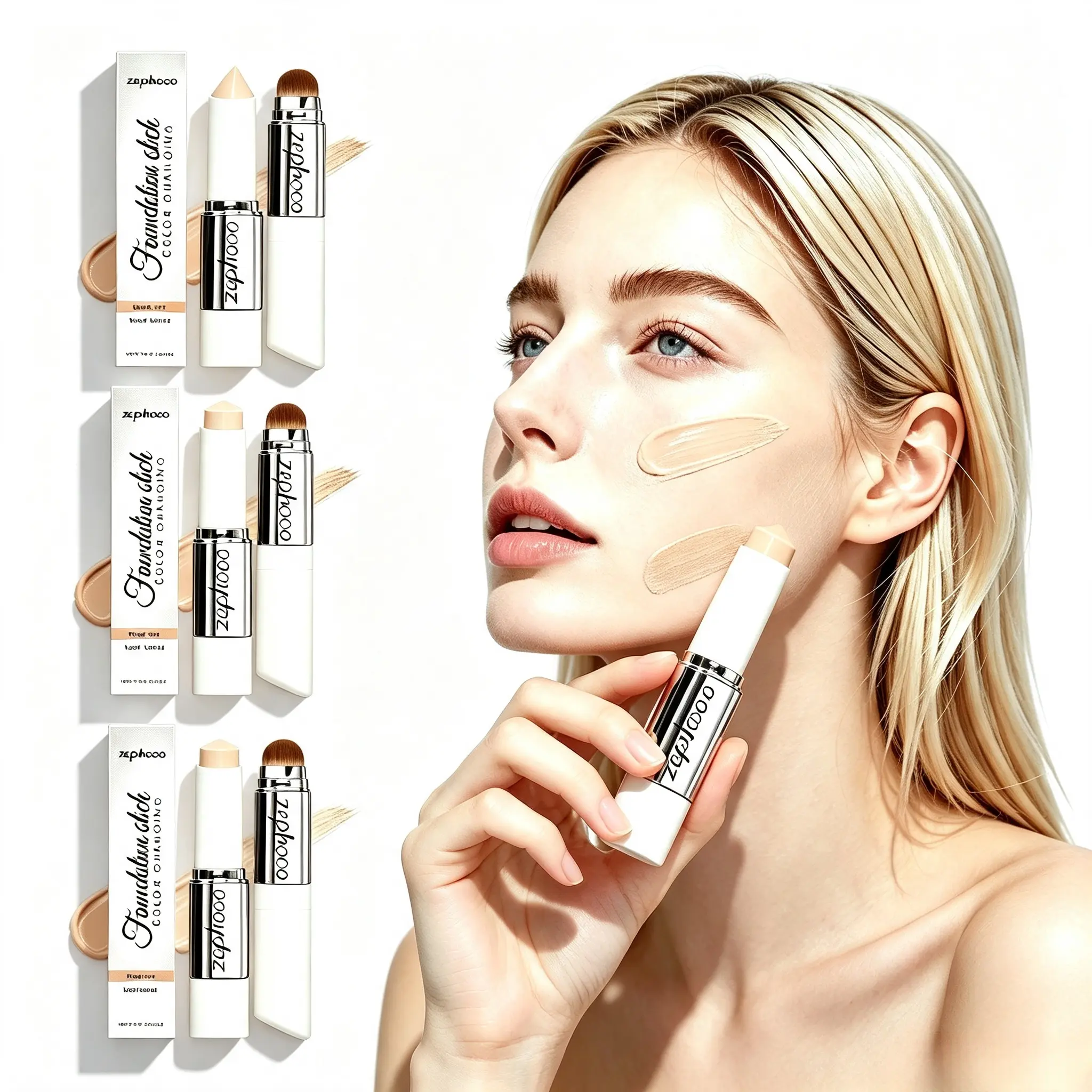 Zephoco Vegan Wake Up Color Corrector 2-in-1 Foundation & Concealer Stick, Full Buildable Coverage, Waterproof Sweatproof Hydrating Longwear Face Makeup for All Skin Tones