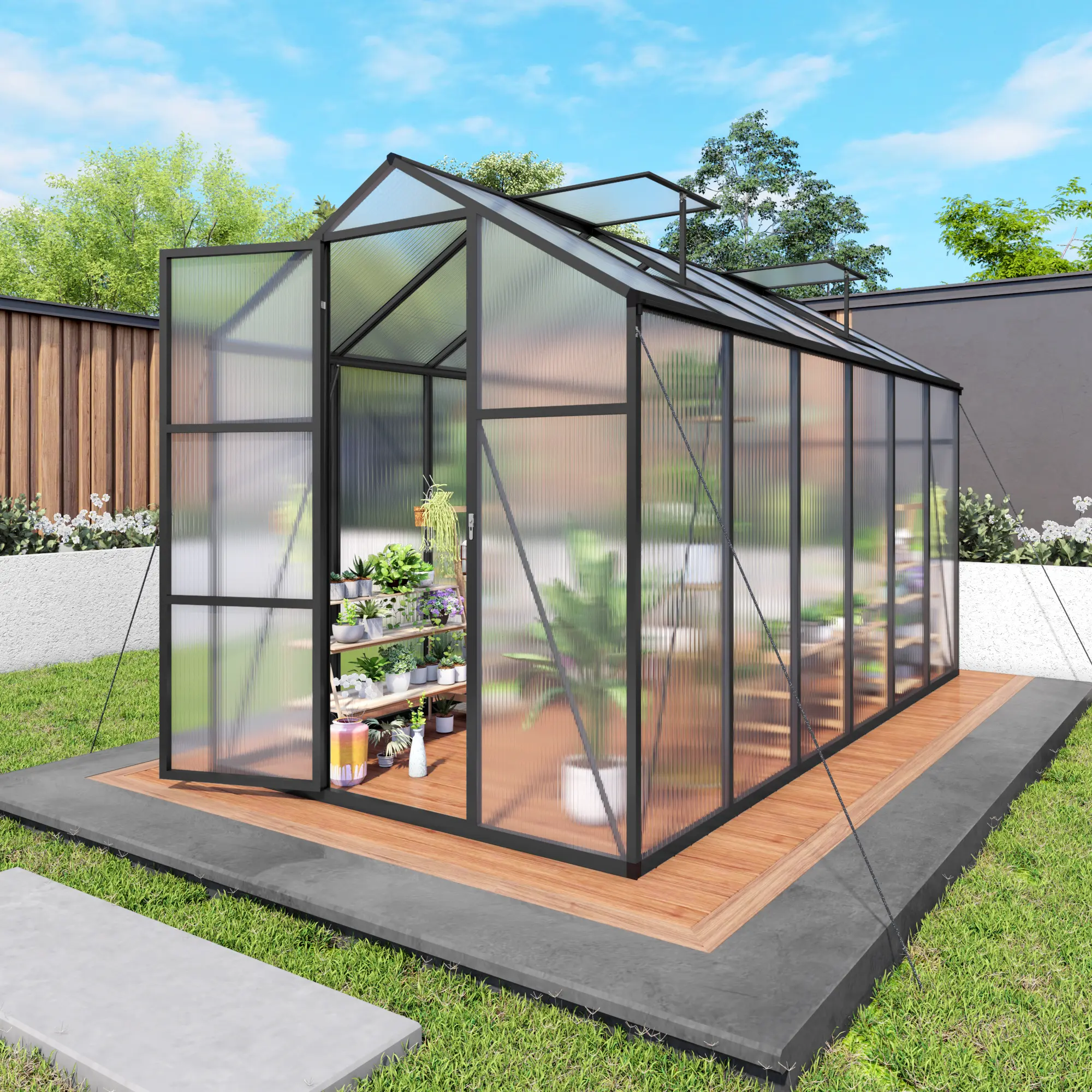 Nokaa 6x12FT Walk-in Outdoor Greenhouse, Polycarbonate Garden Greenhouse with Sturdy Aluminum Frame, Adjustable Vents, Lockable Door & UV Protection for Backyard Plant Growing