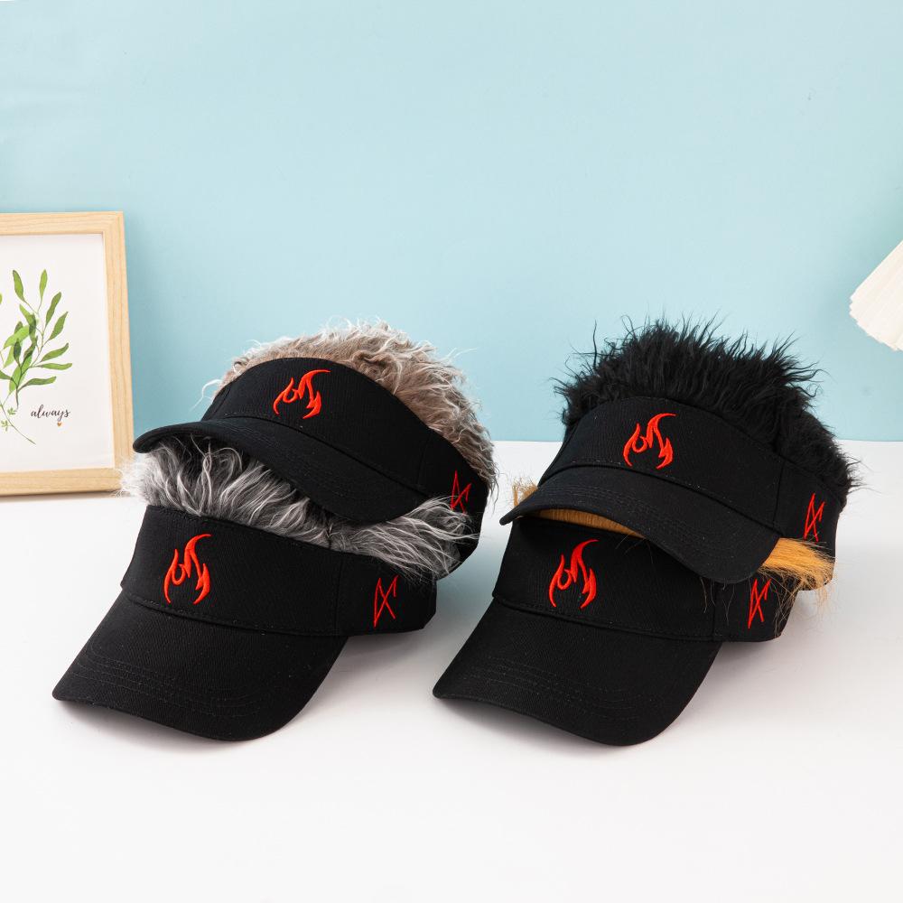 2026 New Fake Hair Baseball Cap for Men Women Embroidered Flame Trucker Hat