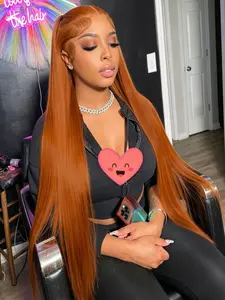 32 Inch Ginger Orange Wig 13x4 Lace Front Wigs Pre-Plucked Natural Hairline Heat Resistant Synthetic Wig Free Parting Straight Wig HD Transparent  Lace Frontal Wigs for Women Everyday Wear Party Fesitval