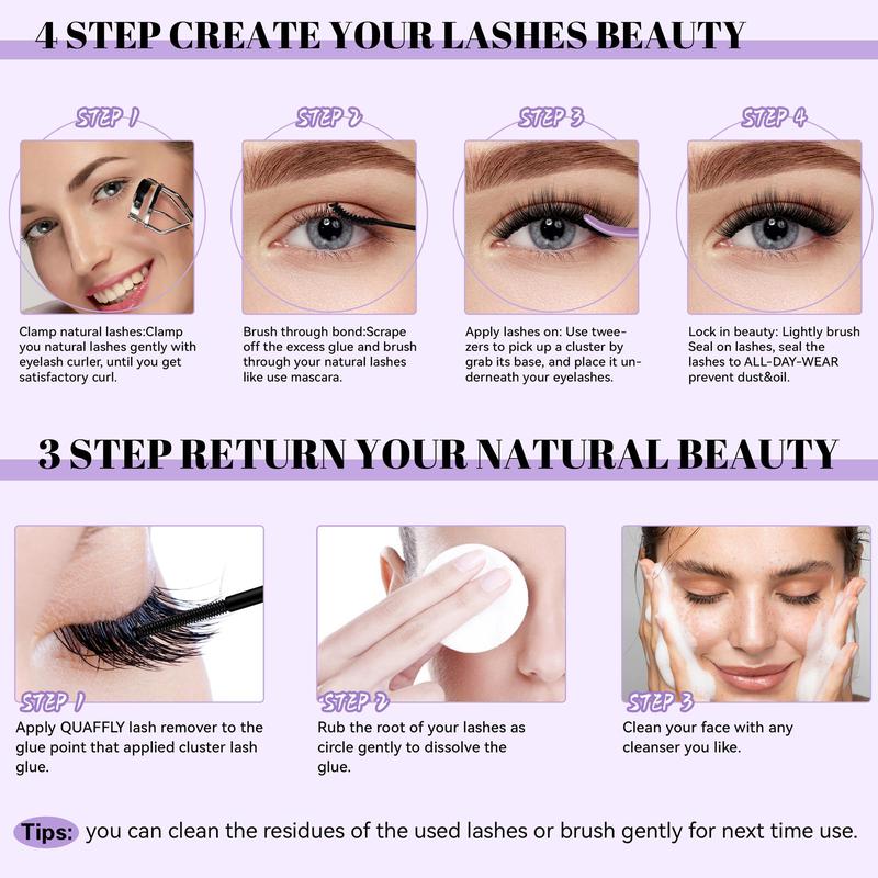 Individual False Eyelashes with Tools, 1 Set Mixed Length & Style Natural Look Eyelash Extensions, Self Grafting Curl Eyelashes, Eye Makeup Enhancement, Diy Volume Eyelashes