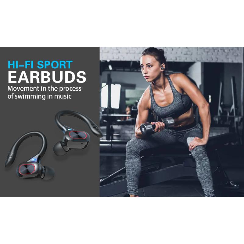 Earbuds Wireless Bluetooth Headphones, with Mic, True in-Ear Noise Cancelling, IPX65 Waterproof, LED Display Touch Control, for Sport/Work- Black