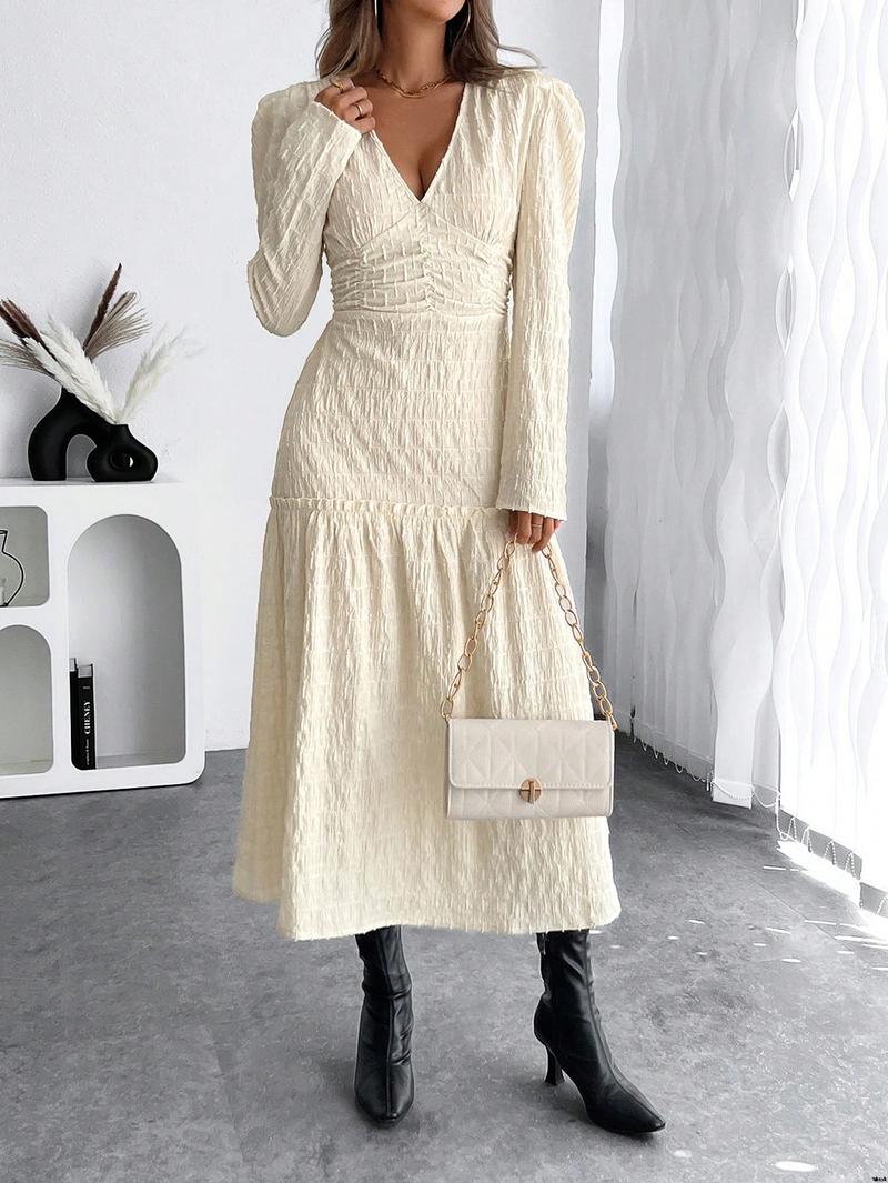 Dress A-Sleeve Lantern Solid Color a é Raffin SHEIN