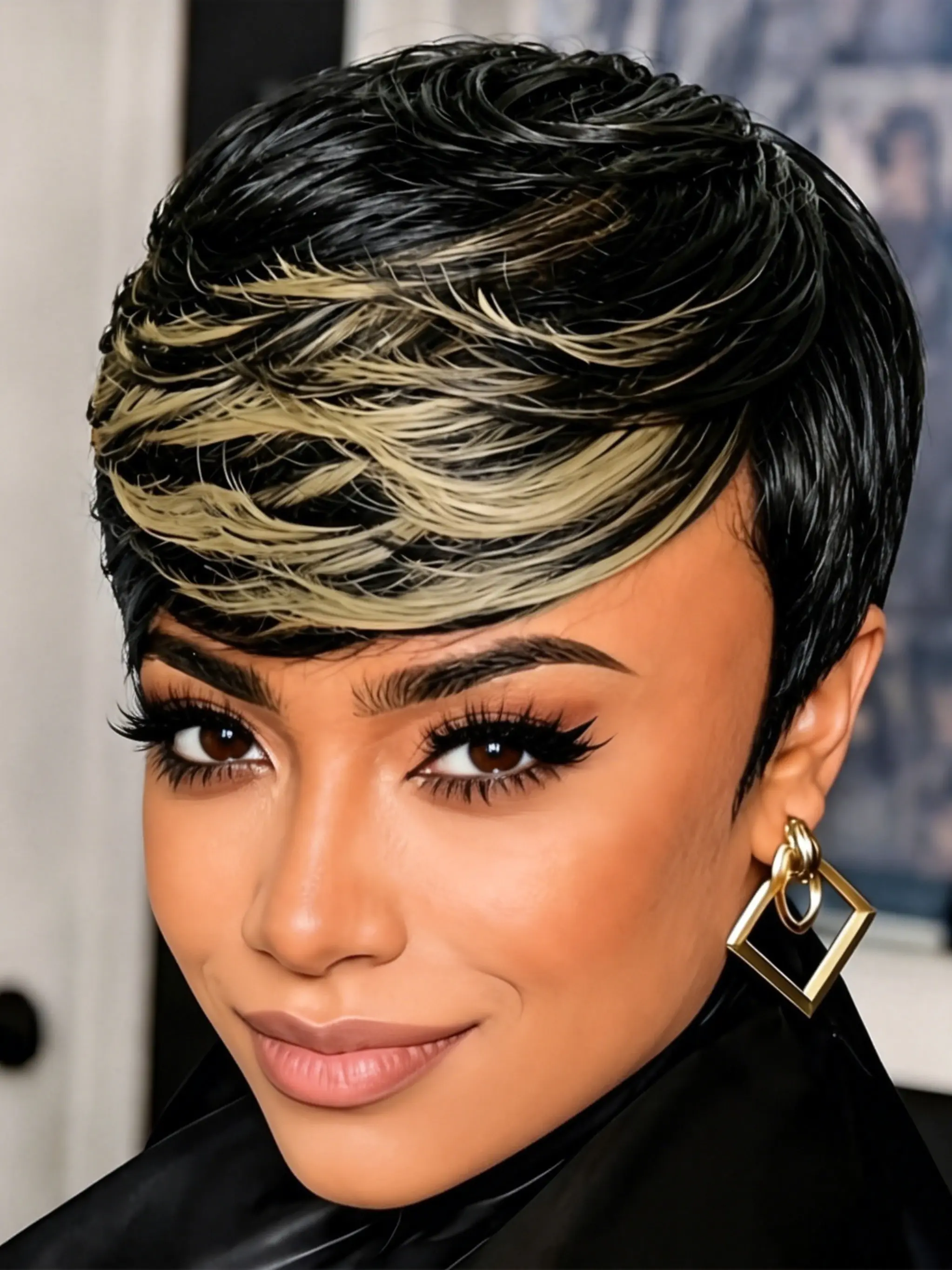 Brazilian Remy Human Hair Wig for Women, 6 Inch Short Pixie Cut with Bangs, 150% Density Straight Hair, Daily Wear & Cosplay, Amecire