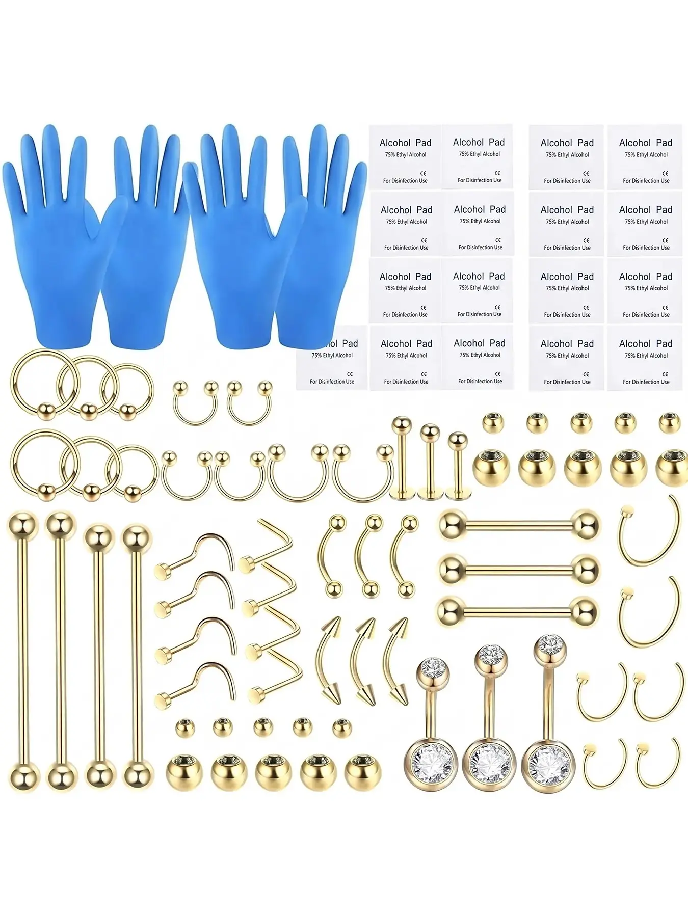 85pcs Piercing Kits Stainless Steel, 20g 18g 16g 14g 12g, Lip Nose Tongue Tragus Cartilage Daith Eyebrow Belly Button Rings, Clear Retainer Jewelry