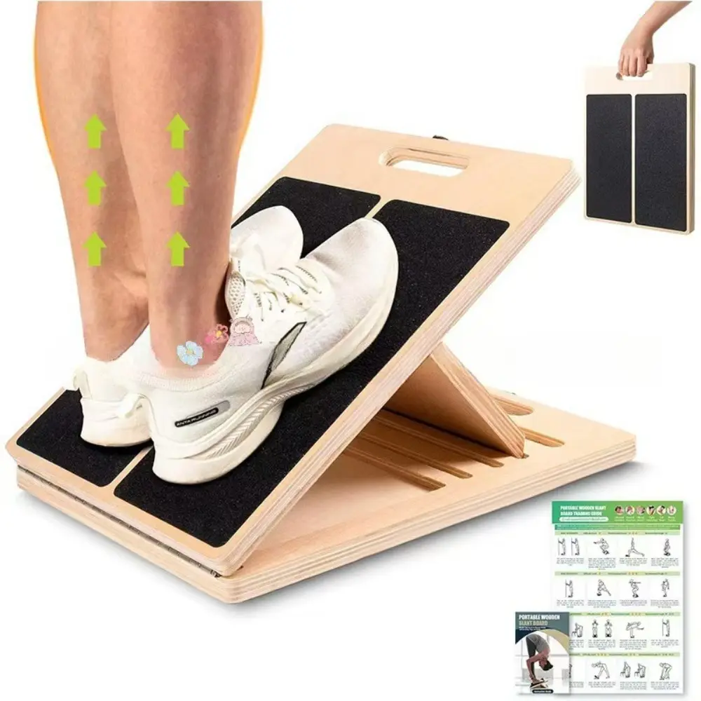 Adjustable Wood Calf Stretcher, 300 lbs Weight Capacity Incline Board, Portable Leg Wedge with Exercise Poster, for Home Gym, Yoga, Physical Therapy, Calf & Hamstring Stretch