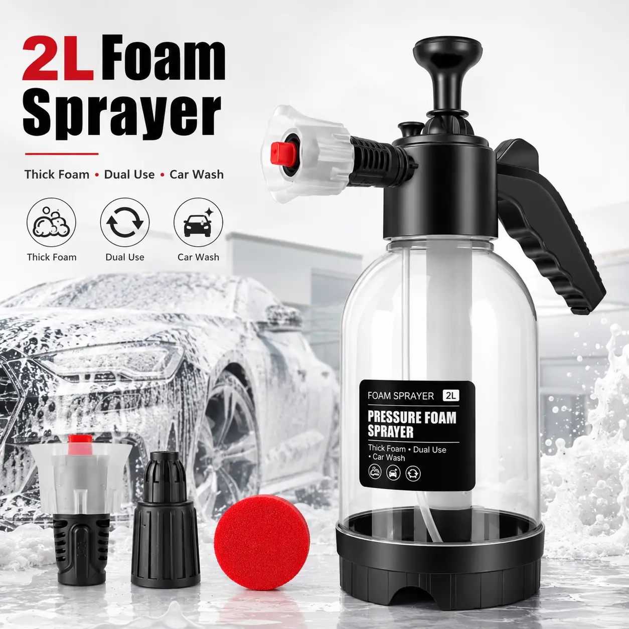 2-in-1 High-Pressure Hand Pump Foam Sprayer, Compact Easy-Operation Spray Tool for Car Wash & Home Garden Dual Use, Durable Car Care Mister Bottle