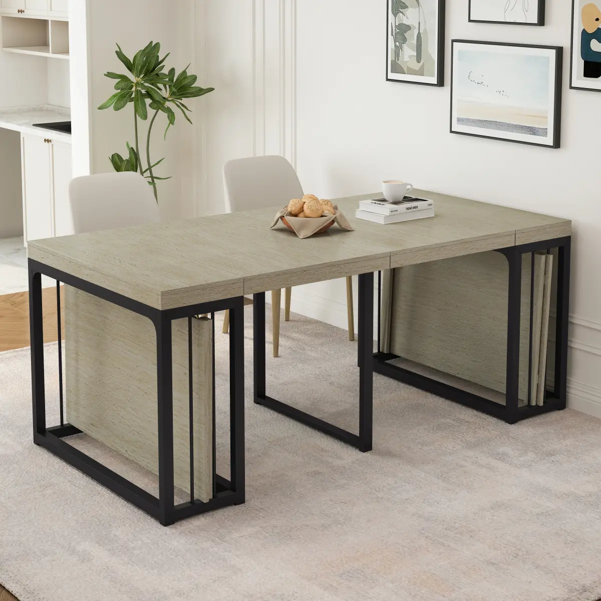 23.62"- 118"Modern Extendable Dining Table,Seats 2-10 People,,Space-Saving Wood Dining Table for Kitchen/Dining Room/Living Room,Perfect for Family Gatherings/Parties(Ancient White)