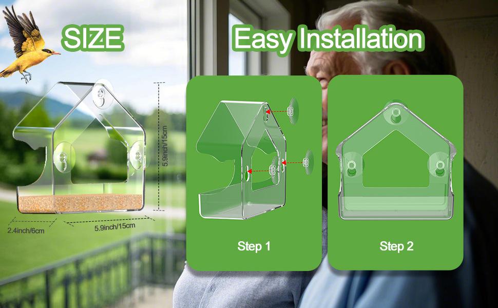 Acrylic Window Bird Feeder, Transparent Wall-Mounted Wild Bird Feeding Tray, Clear Strong Suction Cup Outdoor Feeder for Cardinals Finches Bluebirds, Weatherproof Seed Tray for Garden Patio