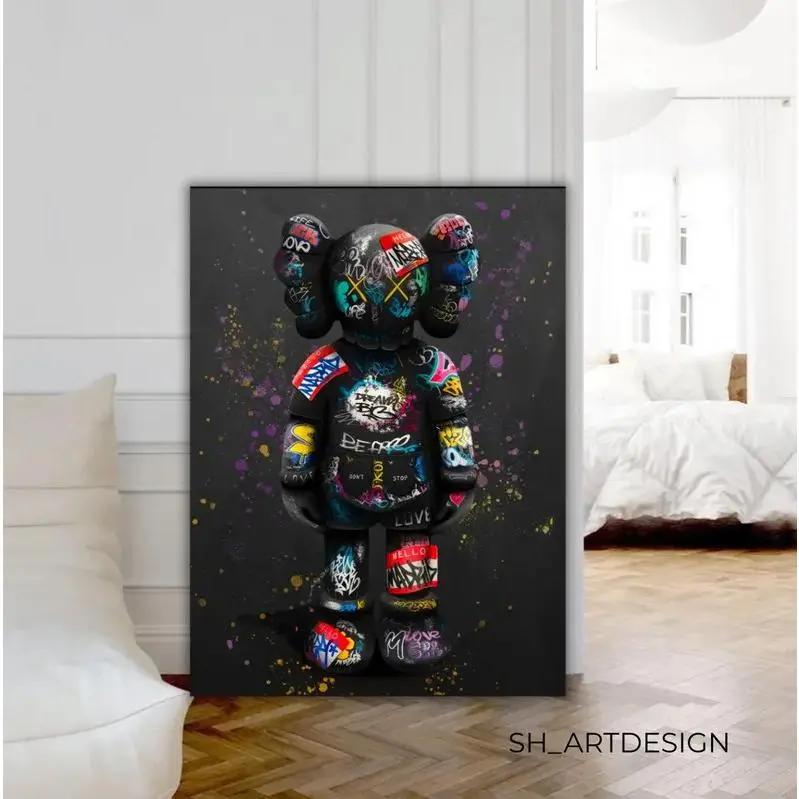 Premium Graffiti Art Figure Canvas Print Painting - Artistic Minimalist Wall Decor for Hypebeast Home, Bedroom, Living Room, Dorm Spaces, Brightening Room Decoration, Decorative Artwork, Modern Cool Design