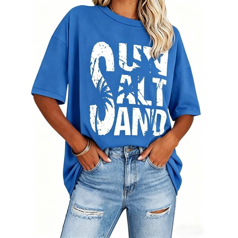 Women Short Sleeve T-Shirts,Crew Neck Drop Shoulder Baggy Sleeves Tees,Loose Printed T-shirt Casual Basic Tops,Oversized Tshirt Women