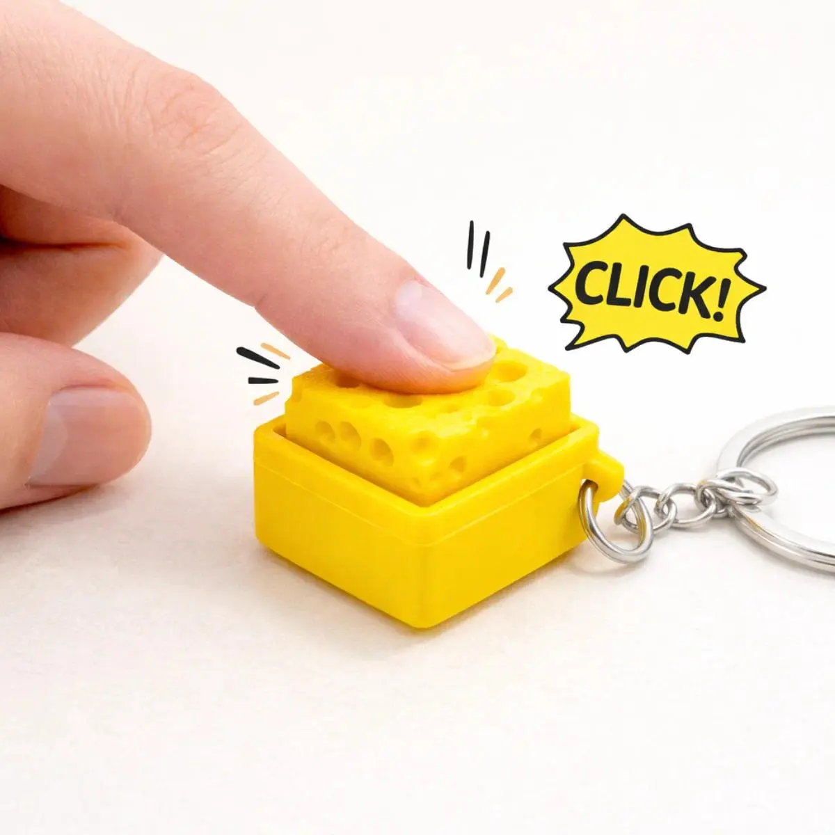 Durable Plastic Keyboard-Style Cheese Clicker Fidget Keychain - Sensory Toy with Clicking Sound for All Age Groups, Adult ADHD Relief, Stress Relief & Gifting