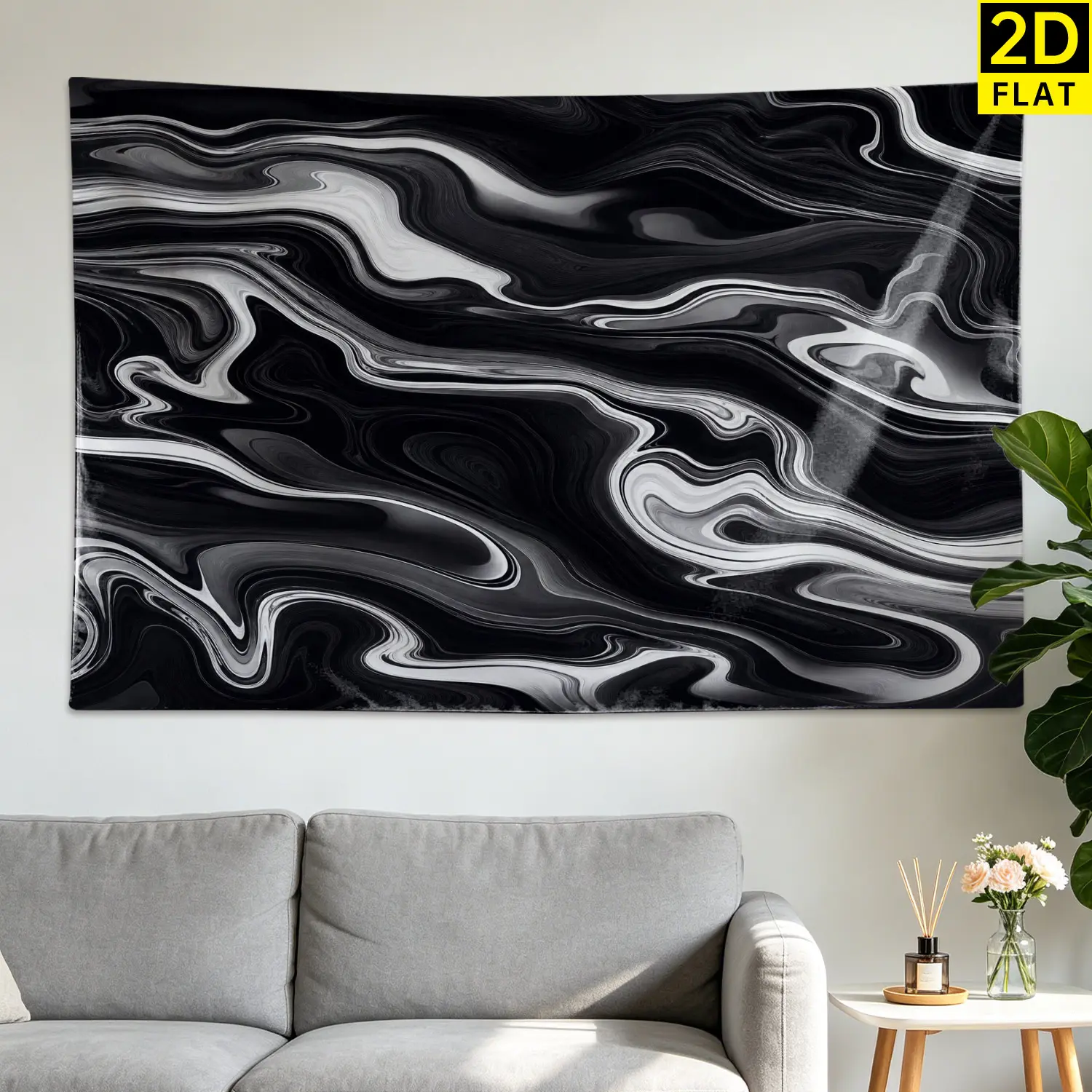 Abstract Black and White Marble Texture Wall tapestry, Large size Printed Horizontal Tapestry blanket, Polyester Fabric Wall Hanging for living room, bedroom, No Installation Required, Indoor, Outdoor, Gift for Family and Friends