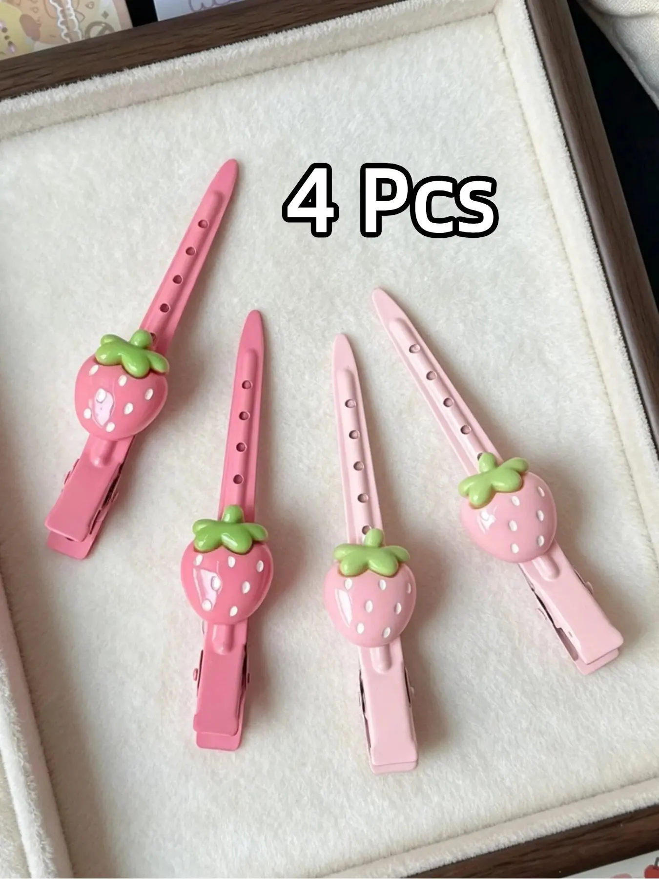 4 Pcs Premium Sweet Cute Strawberry Long Hair Clip Set, Spray-Painted Metal With Fine Texture And Glossy Luster,No-Trace Styling Clips Essential for Makeup & Hairstyling Design, Will Not Damage Hair for Daily Use