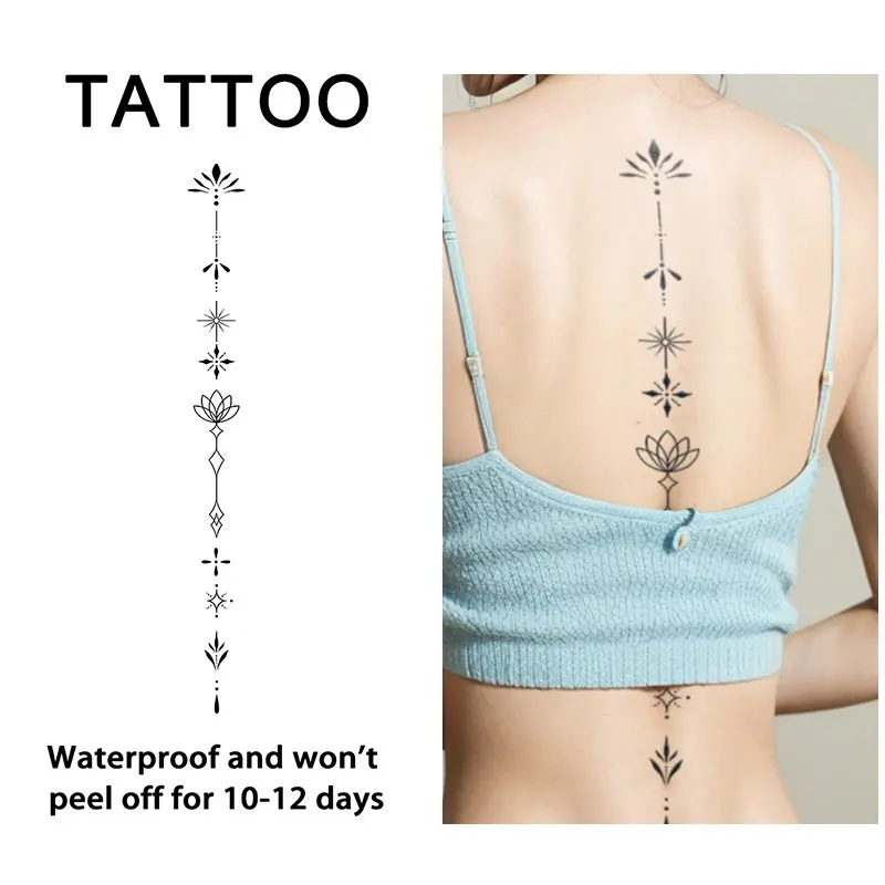 Lily Spine Temporary Tattoo Patch, Waterproof Long-Lasting 7-15 Days, Semi-Permanent Herbal Tattoo, Non-Glare, Suitable for Chest, Back, Legs