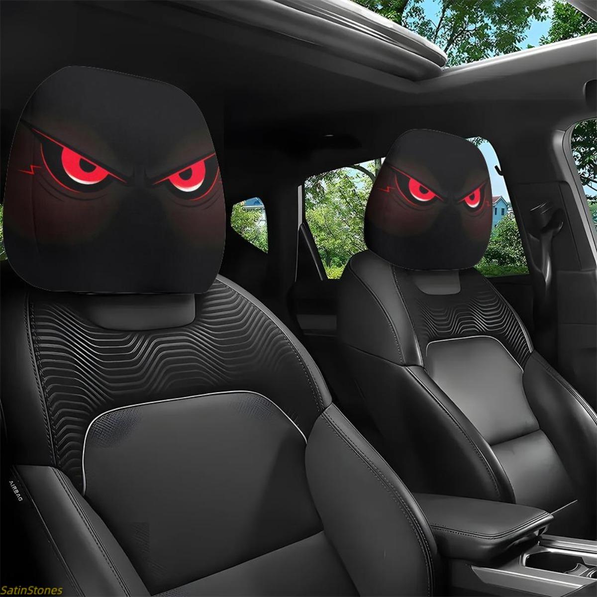 2 Pack Deep Angry Eyes Car Headrest Covers, Car Seat Protectors, Car Seat Decor, Universal Seat Protectors, Dust Resistant, No Filling, Long Driving Neck Relief, Father's Day Gift