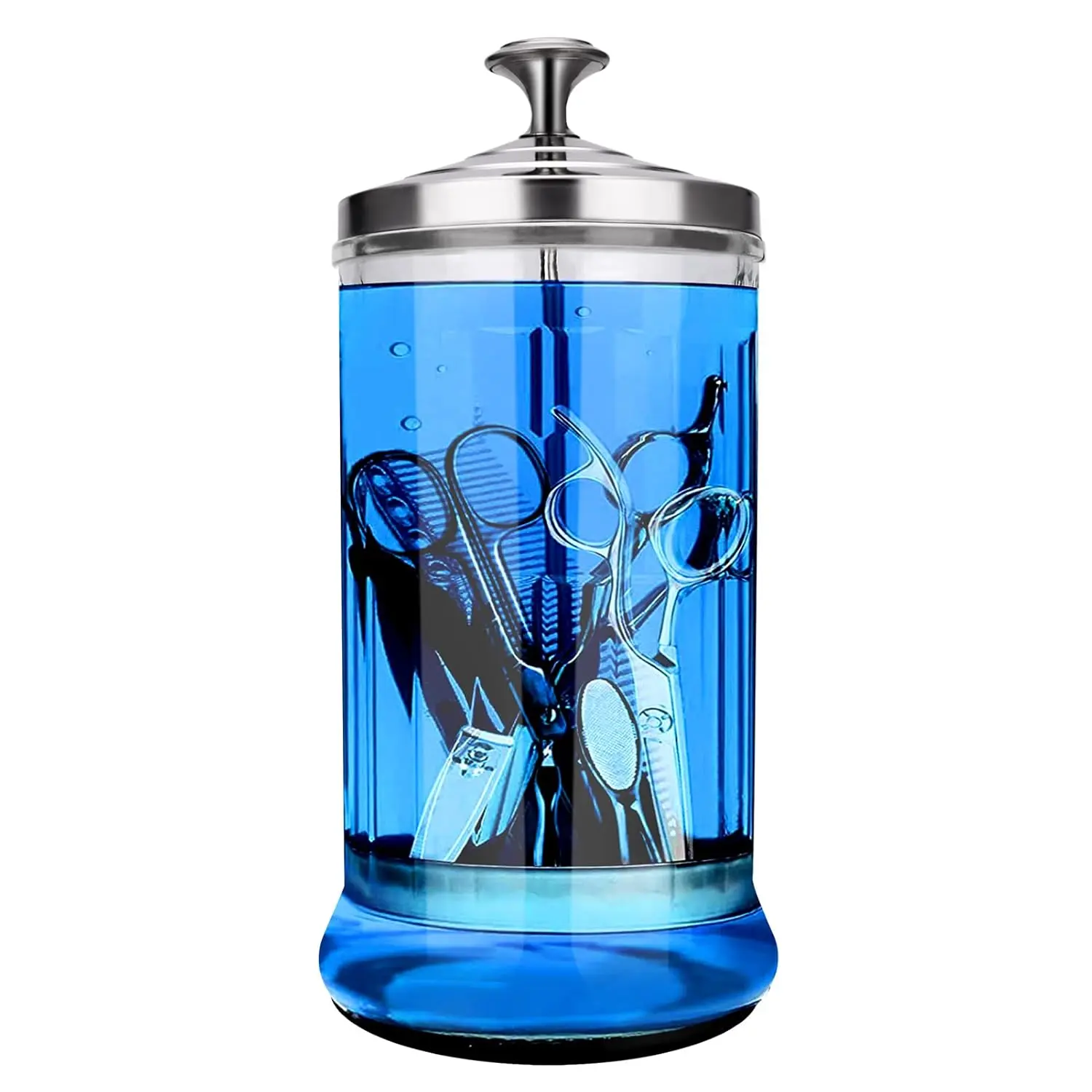 Disinfectant Sterilizer Glass Jar - Capacity 21 Oz Glass with Removable Strainer Tray for Cleaning, Storage & Organization of Manicure Nail Tools & Barber Salon Supplies