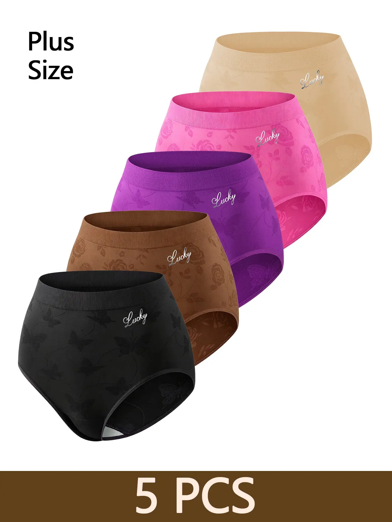 2-5 Pcs Plus Size Mid-Waist Underwear Set, Soft Stretch Casual Printed Women's Panties, Breathable Invisible, Stretchy, Sizes 1xl-5xl