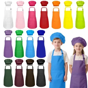 1PC  Kids Apron L Size with Chef Hat, Unisex Kitchen Cooking Aprons, Durable and Easy Clean, Easy Cleaning Apron, Perfect for Kids' Culinary Adventures