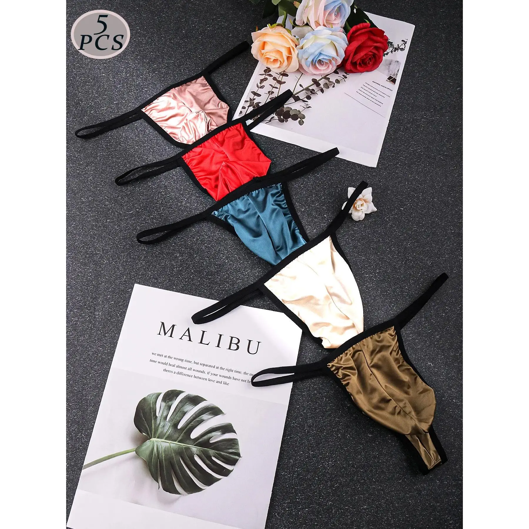 Men's Elegant Silk Satin Thong Set, 6-Piece Underwear Collection, Comfortable, Smooth, Soft & Stylish Design, Perfect for Daily Wear, Silky Fabric