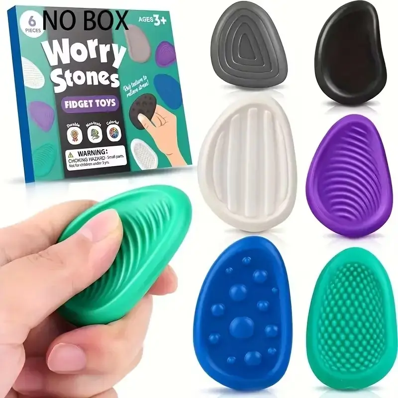 6pcs Sensory Stones, Sensory Stones for ADHD ,Sensory Fidgets for Kids, Stress-Relief Fidget Toy for Focus & Calm, Stress Reliever, Durable & Washable, Assorted Colors, Great for Classroom Use