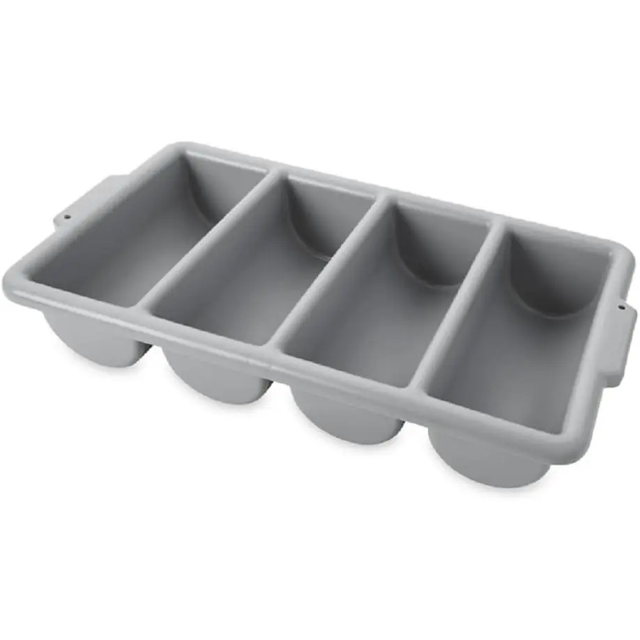Commercial Products 4-Compartment Plastic Cutlery Bin, 2lb Capacity, Gray, Supplies for Restauran/Kitchen Use