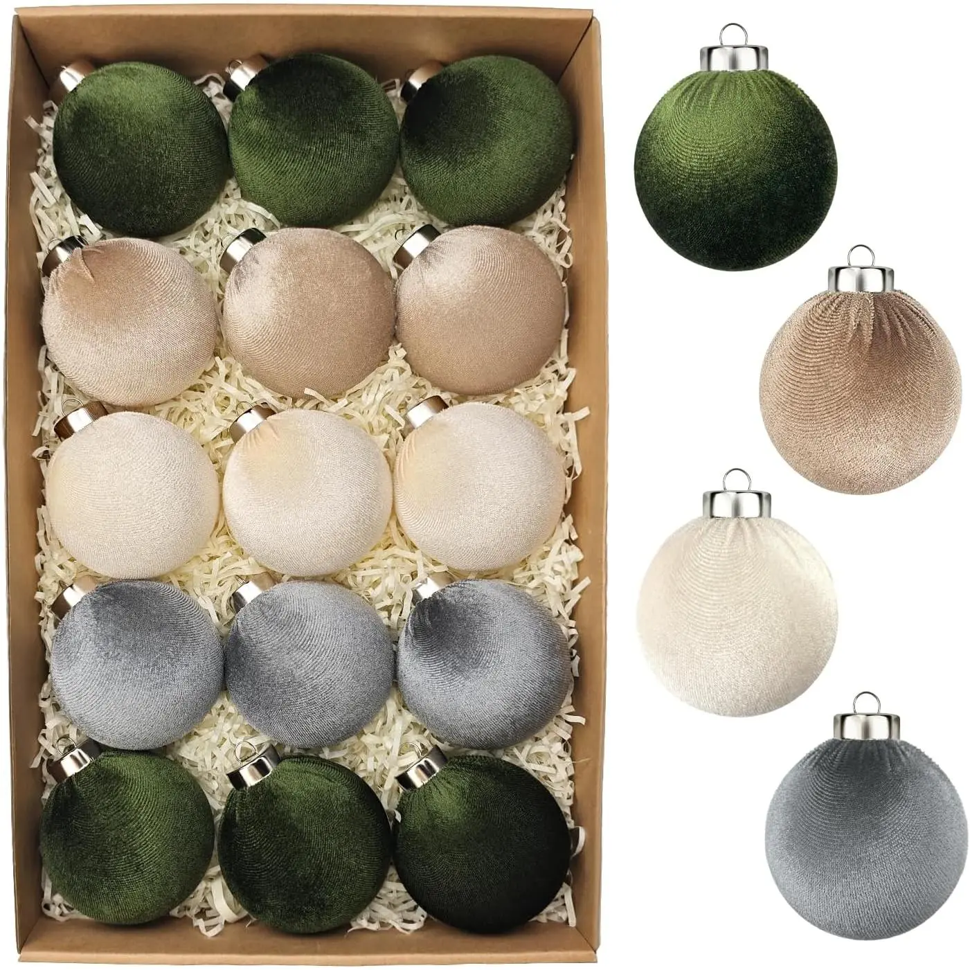 3.15 Inch  Ball Ornaments for Christmas Tree 15 count, Large Neutral Flocked Christmas Bulb Ornaments Set - Earth Tone Decorative  Baubles, Shatterproof Xmas Decor for Holiday (Multicolor)