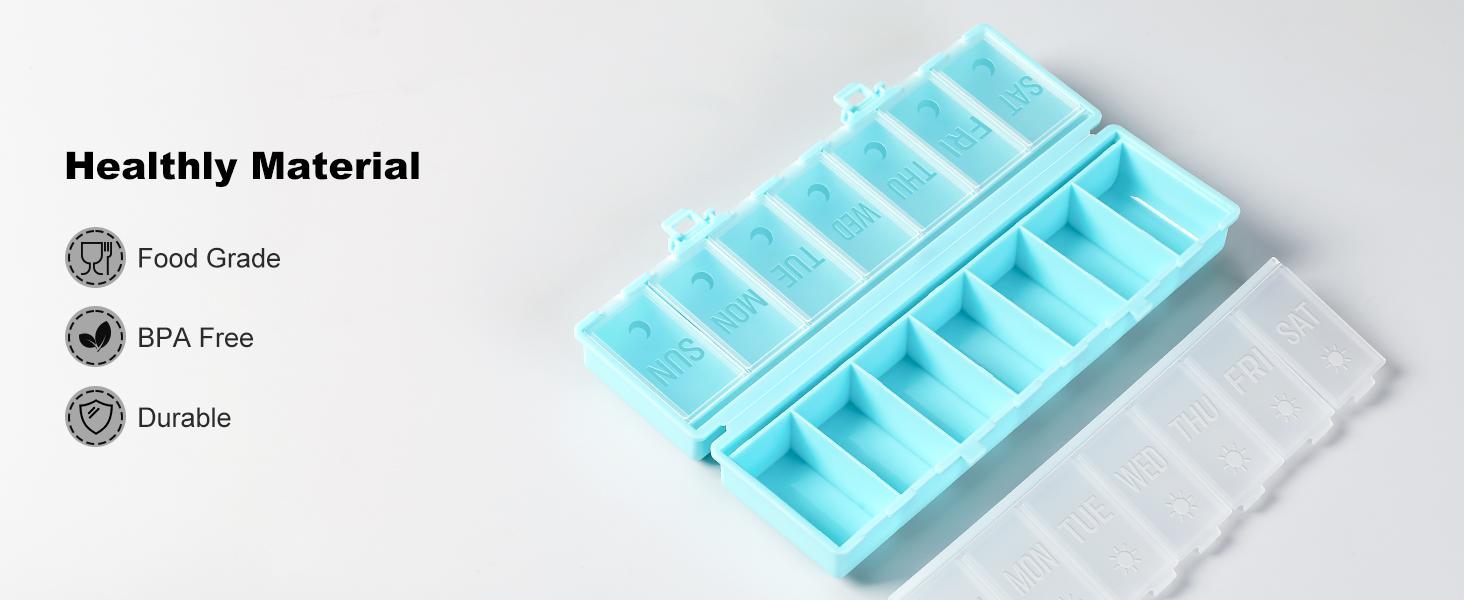 [Foldable & Dual Protection] Weekly Pill Organizer 2 Times A Day with Etched Labels, AM PM 7 Day Medicine Container Box, Large Portable Week Travel Pill Case for Daily Medication, Vitamin - Pink