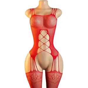 What women should wear in 2026Sexy Bodystocking Crotchless Lingerie for Women, Fishnet Bodysuit Fish Net Body Suit Red, Onesize 90-165Lbs