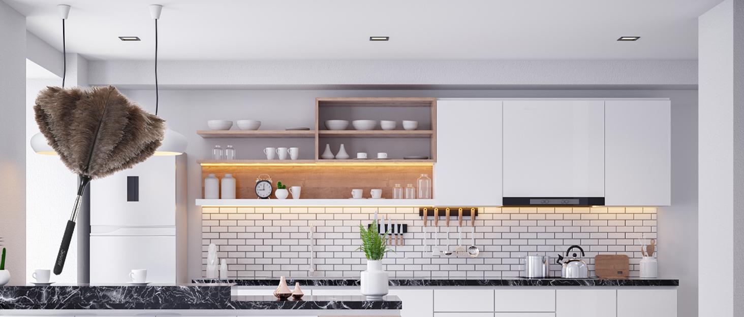 Extendable Ostrich Feather Duster-40 inches Fluffy Long Handle Reusable Feather Duster For Cleaning Ceiling Fan,Pendant lamp, High Ceiling, Blinds, Furniture