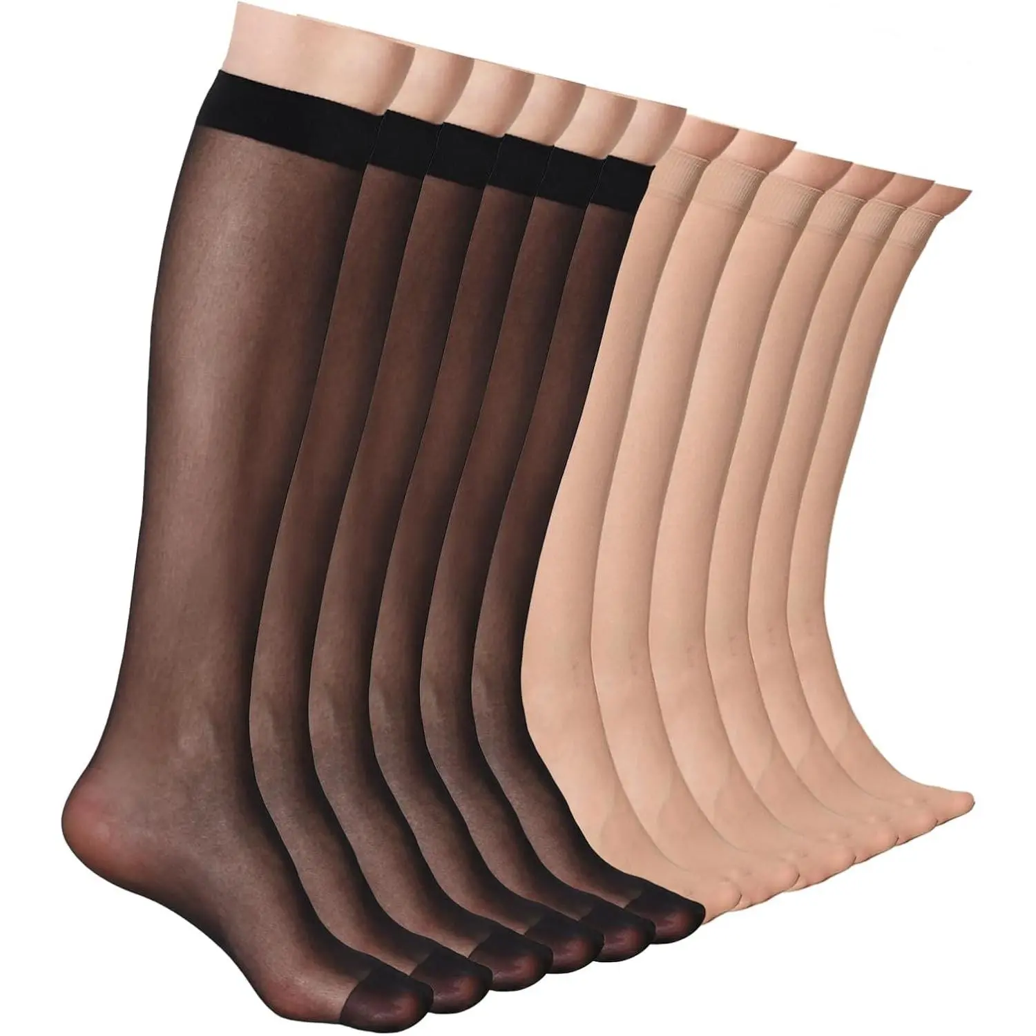 12 Pairs Knee High Stockings for Women - 20 Denier Ultra-Thin Breathable Nylon Sheer Socks, Reinforced Toe One SizeGift
