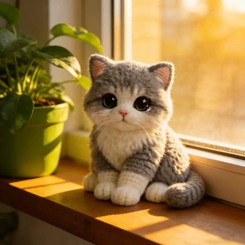DIY Crochet Cat Amigurumi Kit, Beginner-Friendly Yarn Craft Set, Includes Tutorial, Perfect Gift for Crafting Enthusiasts