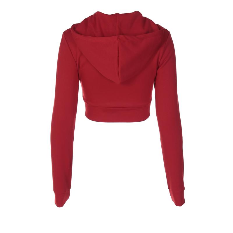 Women's Plain Pocket Zip Up Crop Hoodie, Casual Long Sleeve Hooded Top for Spring & Fall, Ladies Clothes for Daily Wear, Shoulder Hoodies, Casual Sporty Top