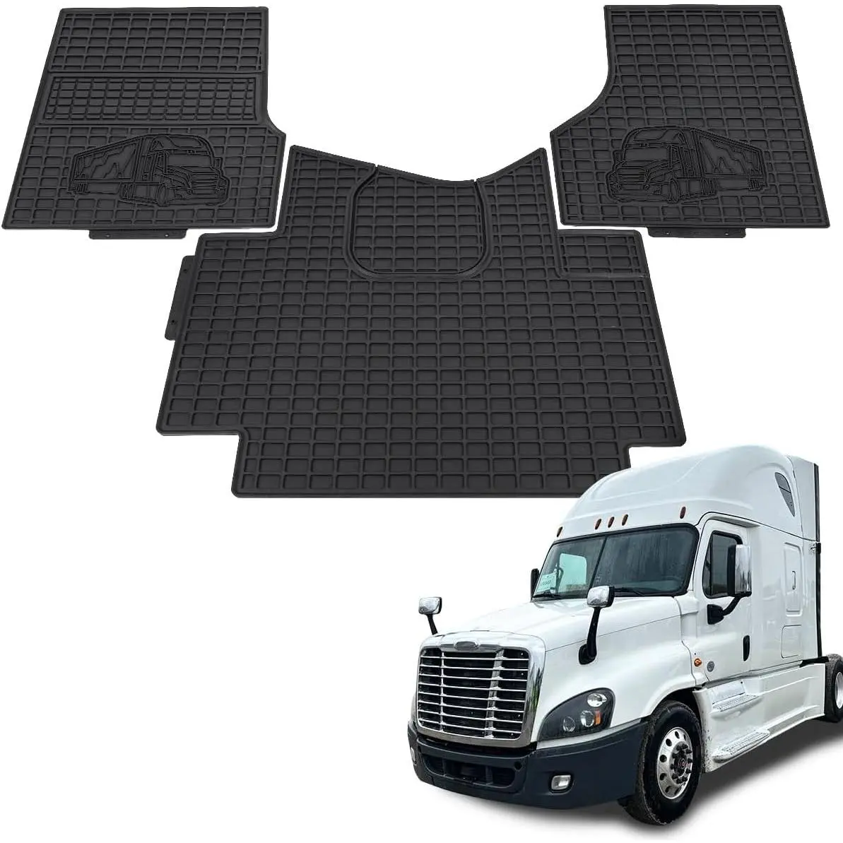 Floor Mats fit for Freightliner Cascadia 2008-2017 |   Heavy Duty Truck Floor Rubber Mats |   All-Weather Guard Cargo Liners |   for Freightliner Cascadia Accessories |   3PCS Set