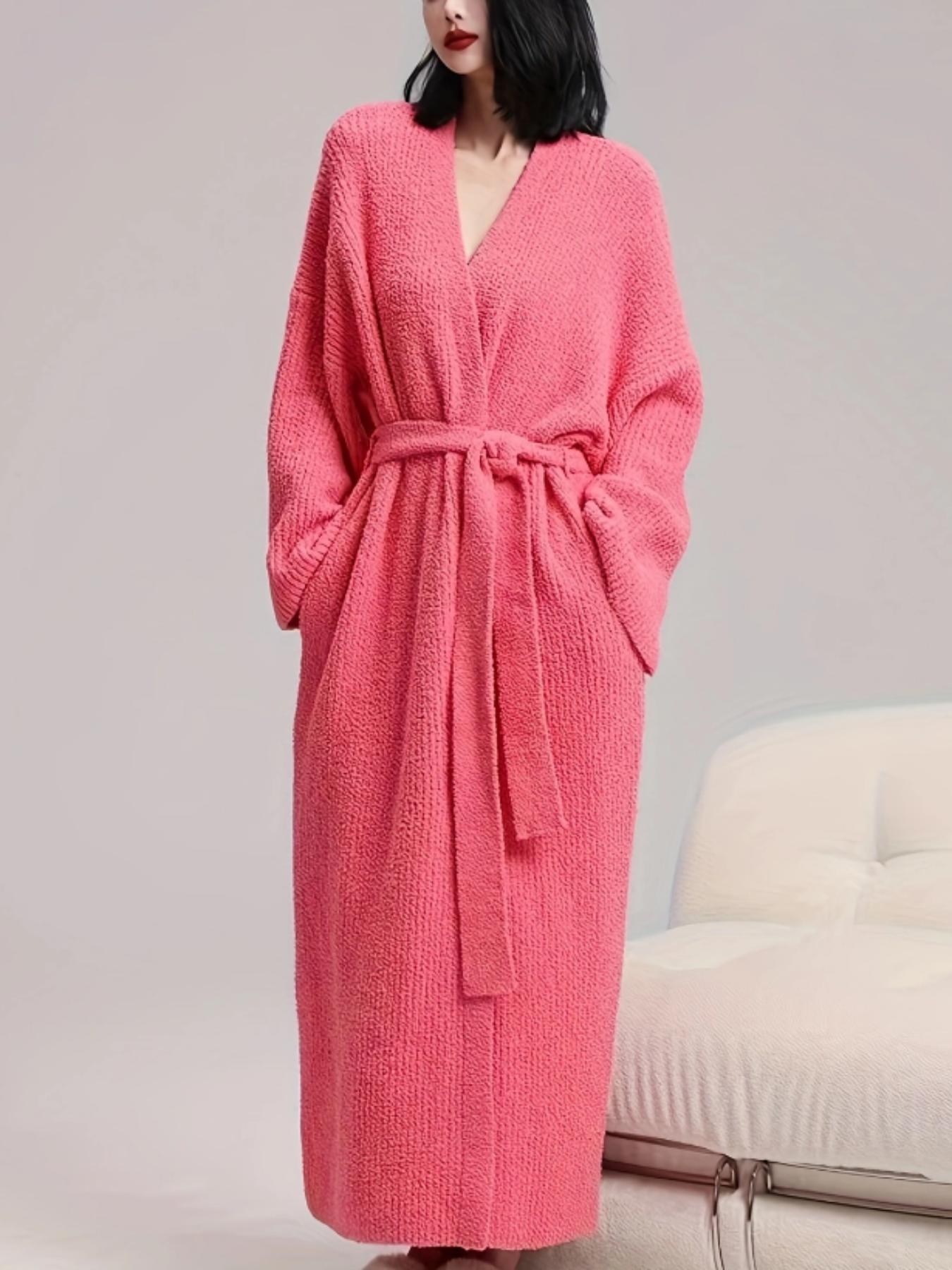 【COZY Soft Plush Feel】Women's Solid Color Thickened Thermal Lined Long Sleeve Drop Shoulder Bathrobe, Oversize Loose Casual Soft Comfortable Thermal Warm Pocket Belted V Neck Dressing Gown for Women, Ladies Sleepwear for Winter 【COZY Soft Plush Feel】Women's Solid Color Thickened Thermal Lined Long Sleeve Drop Shoulder Bathrobe, Oversize Loose Casual Soft Comfortable Thermal Warm Pocket Belted V Neck Dressing Gown for Women, Ladies Sleepwear for Winter