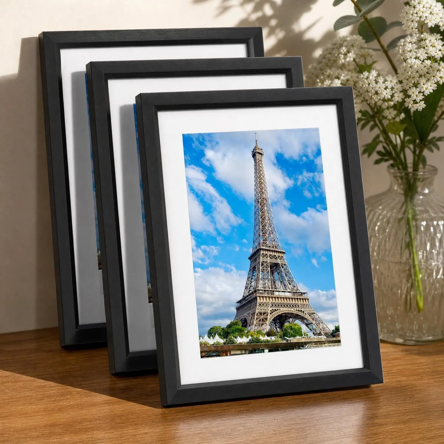 Black 8x10 Picture Frame 4-Pack, Shatterproof HD Plexiglass Collage Frames for 5x7 with Mat or 8x10 Without Mat, Horizontal & Vertical Wall Hanging or Tabletop DisplayGift