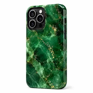 Imperial Green Jade Marble iPhone Case, Premium Clean Glossy Film Cover, Luxury Minimal Shockproof Phone Case