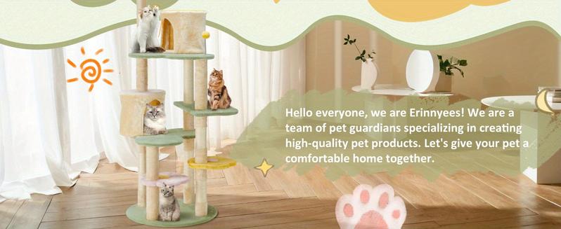 65" Flower Cat Tree Tower Cats Furniture, Multi-Level Cat Condo Activity Center Kitten Play House
