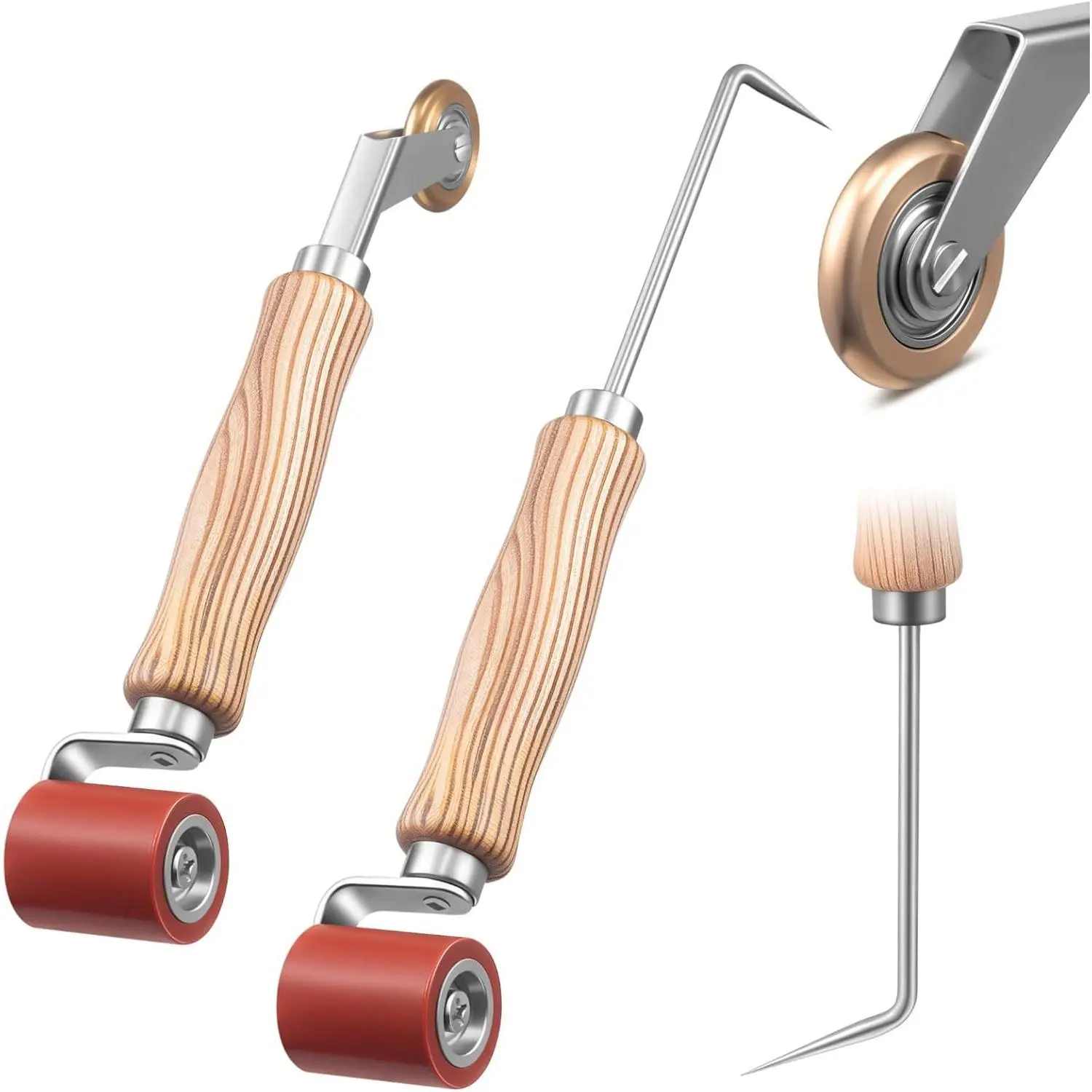 2 Pcs Seam Roller with Tester Probe, 40 mm Silicone Seam Roller with 6 mm Brass Detail Tool, Smoothing Tool for PVC/TPO/EPDM Single Ply Roofing Tape Woodwork Wallpaper Installation