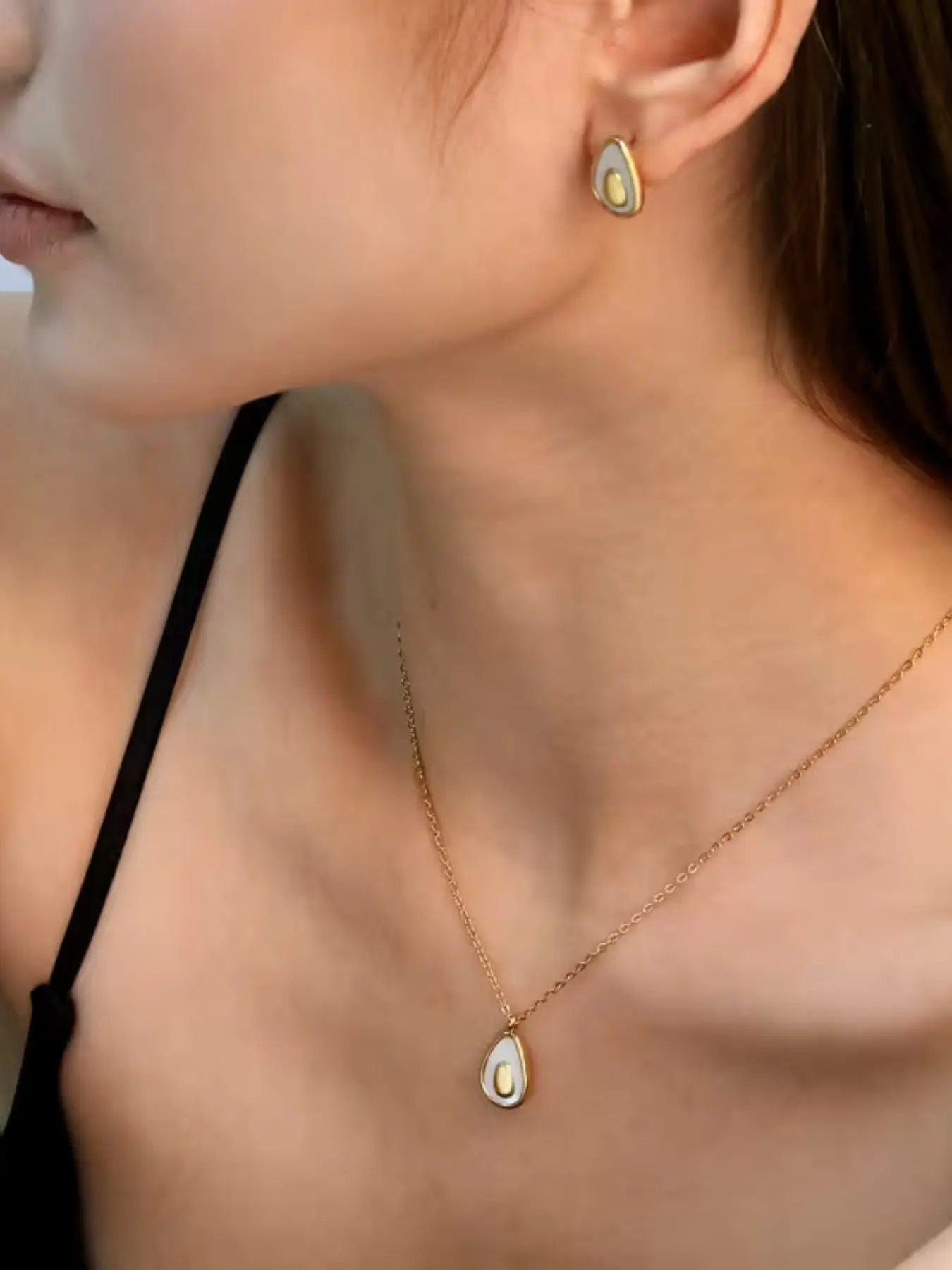 3pcs French Minimalist Jewelry Set, Shell Avocado Earrings & Necklace, Stainless Steel Fruit Accessories, Perfect Gift