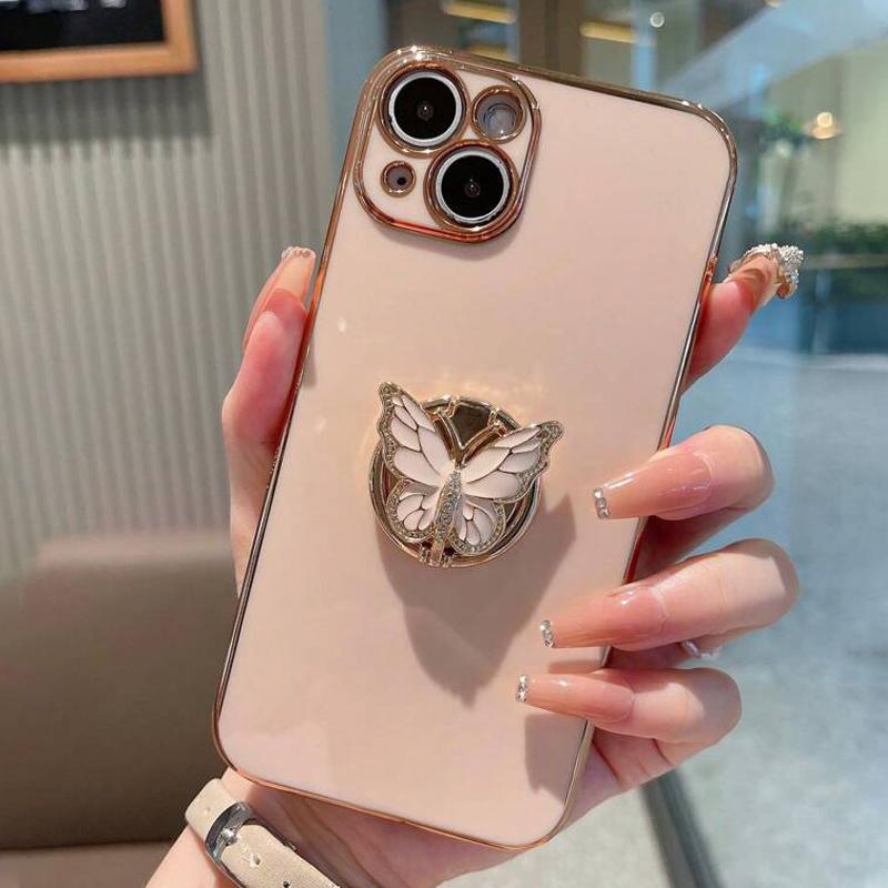 Butterfly Design Aesthetic Phone Case with Ring Holder, 1 Set Fashion Phone Protective Case, Phone Accessories Compatible with iPhone 11 12 13 14 15 16 Series