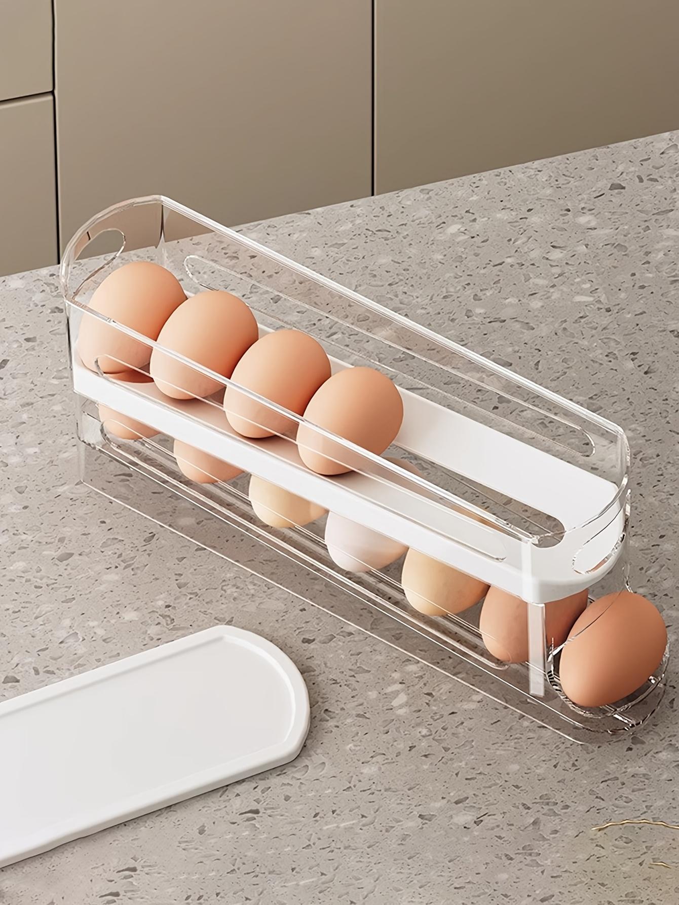 Automatic Egg Storage Box for 12-14 Eggs with Double-Layer Sliding Design | Fresh Egg Organizer with Flip Cover | Space-Saving Egg Rack for Refrigerator, Essential Kitchen Solution for Storing Eggs