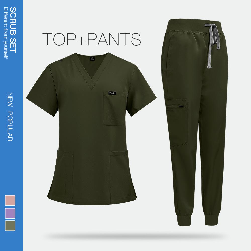 Comfortable Leisure Care Center Daily Practical Work Clothes Set Women Unisex Doctor Hospital Uniform Top Jogger Pants Veterinary Nursing Uniforms