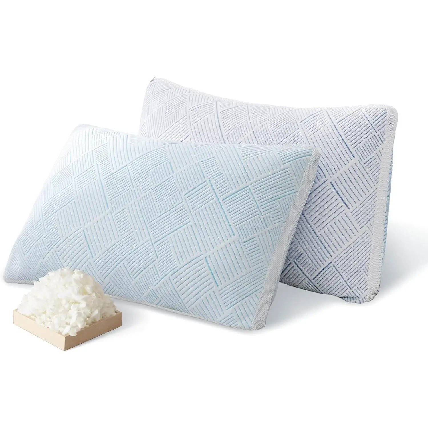 Shredded Memory Foam Cooling Bamboo Viscose Pillows Queen Size Set of 2, Adjustable Hypoallergenic Hotel Quality Bed Pillows for Side, Stomach or Back Sleepers, Oeko-TEX CertifiedGift