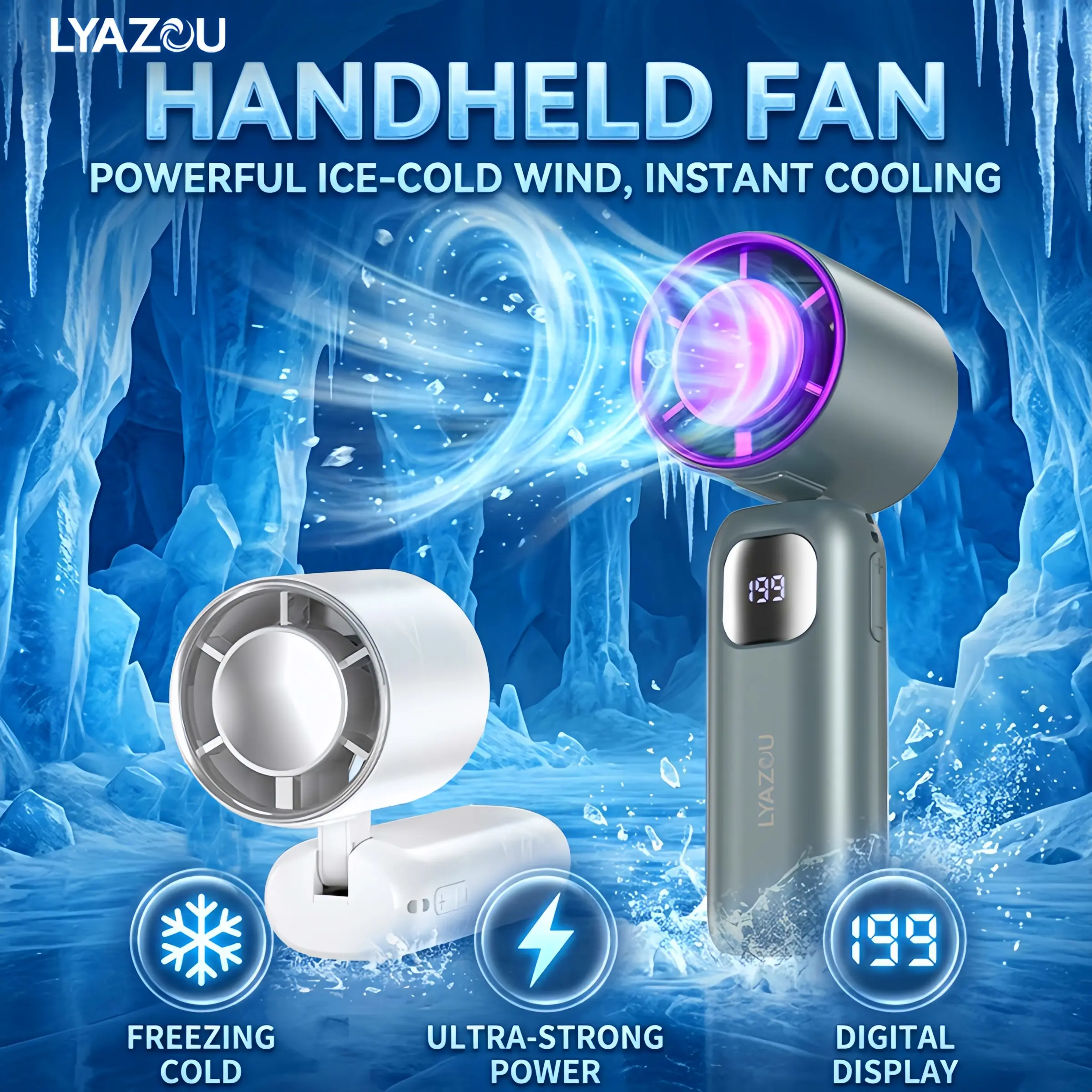 Portable Handheld Fan, Turbo Mini Fan, Up to 19,900 Rpm, 1800mah Battery, USB Rechargeable, Long Lasting, Ideal for Daily Use & Outdoor Activities, Cordless Rechargeable Fan