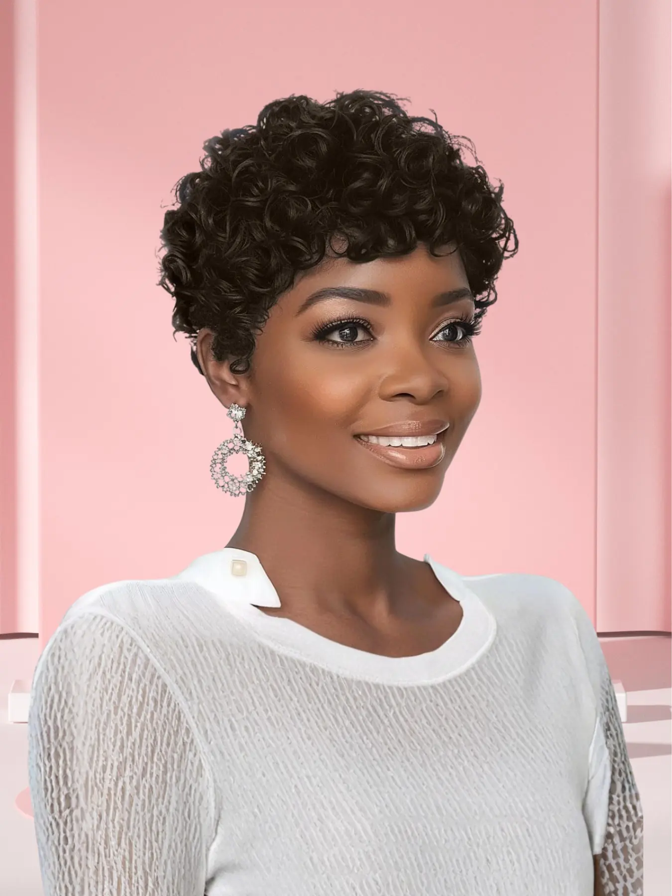 1B Jet Black Short Curly Human Hair Wig 6 Inch 90g 100% Real Remy Hair Medium 22.5 Inch Cap Can Be Dyed Straightened Natural Bouncy Short Curly Wig For African American Women Daily Party Hairstyle