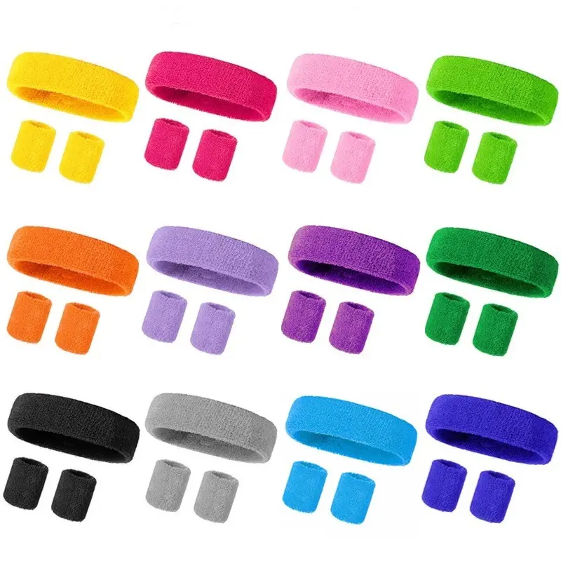 Athletic Sweatband Set, 3-Piece Cotton Polyester Headband and Wristbands Combo for Unisex Adults, for Sports, Gym & Workouts, Black (Headband*1 + Wristbands*2), Set Pack, Color Options, Female, Dark Purple (Headband*1 + Wristbands*2), Sporty Sports Headba