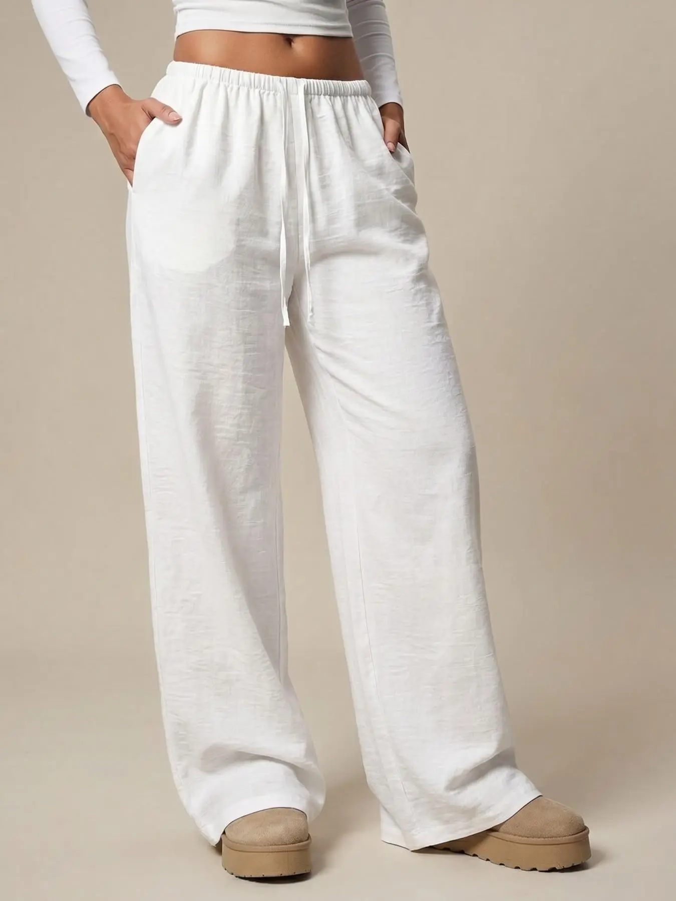 Women's Fold Over High Waist Wide Leg Baggy Oversize Pants Solid Loose, Lightweight Full Length Casual Trousers Beach Pants 2026 Summer Streetwear Daily Trendy Going Out Stylish Fashion Essential for Vacation & Casual Daily Matching